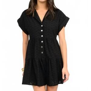 NEW IVY JANE eyelet button front romper in black